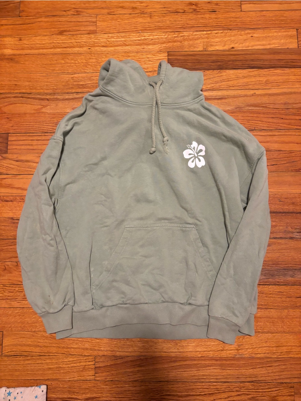 Pull&Bear Olive Green Hoodie with White Flower Graphic